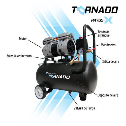 Compresor TORNADO silencioso de 1 HP con tanque de 24 Lts.