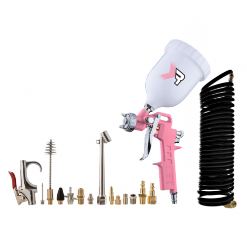 Kit Pistola PINK con Manguera y Juego de Accesorios Neumticos