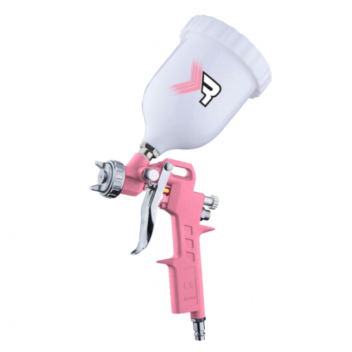 Pistola de gravedad PINK con boquilla de 1.5mm de flujo continuo y no continuo.